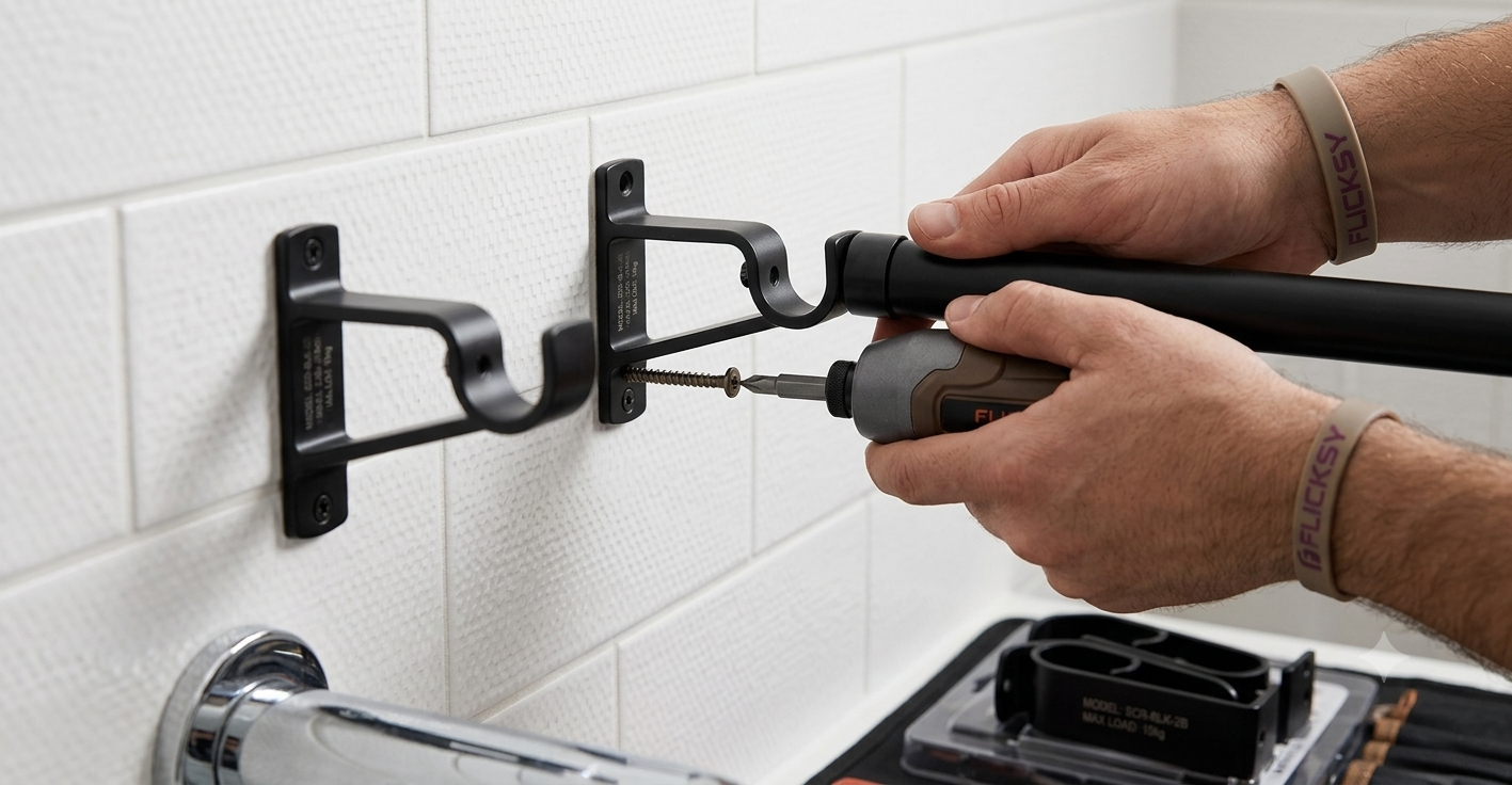 Shower curtain rod installation (2 brackets)