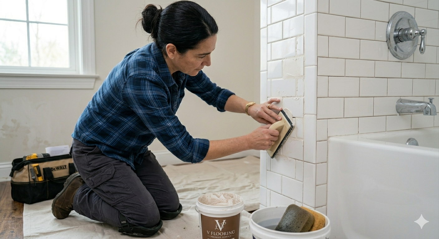 Bathroom tile gap filling