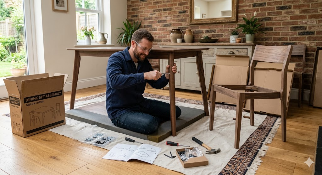 Dining table with chair assembly