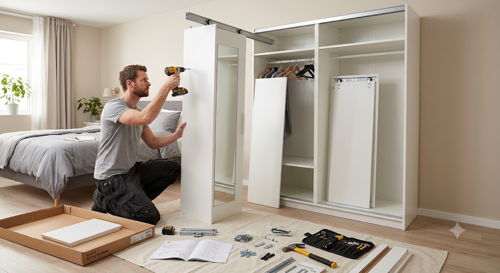 Sliding door wardrobe assembly