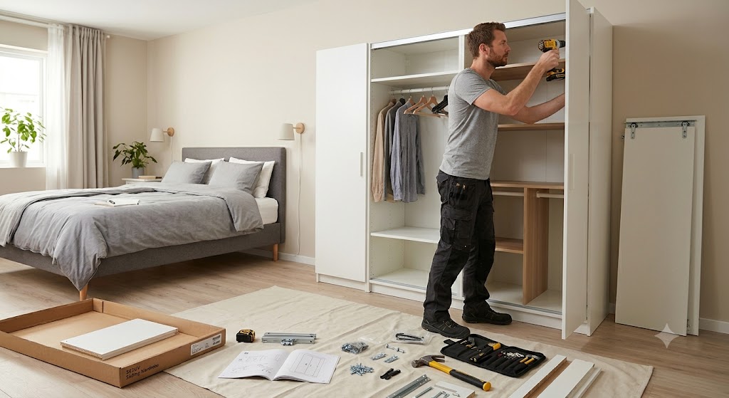 Three door wardrobe assembly