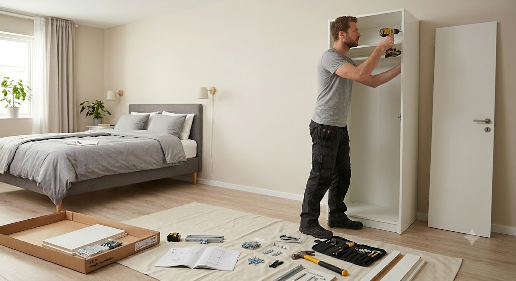 Single door wardrobe assembly