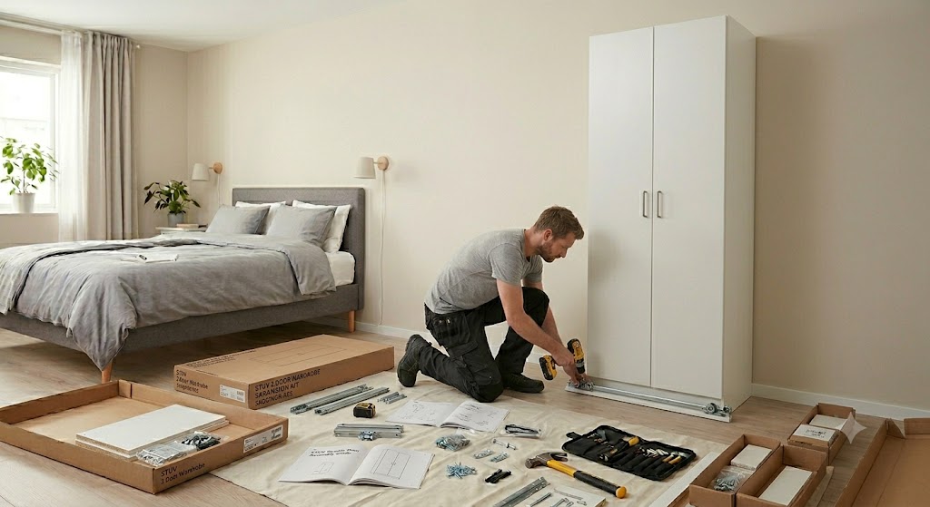 Double door wardrobe assembly