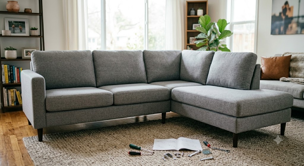 L shaped sofa assembly