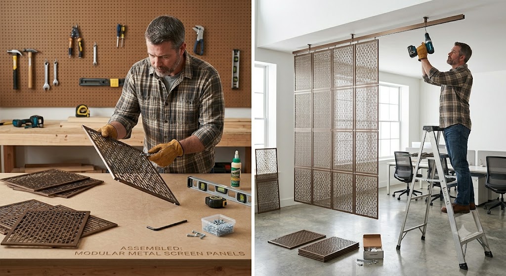 Hanging screen & dividers assembly and installation