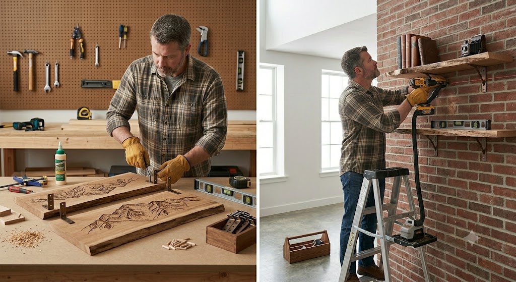 Wooden shelf installation