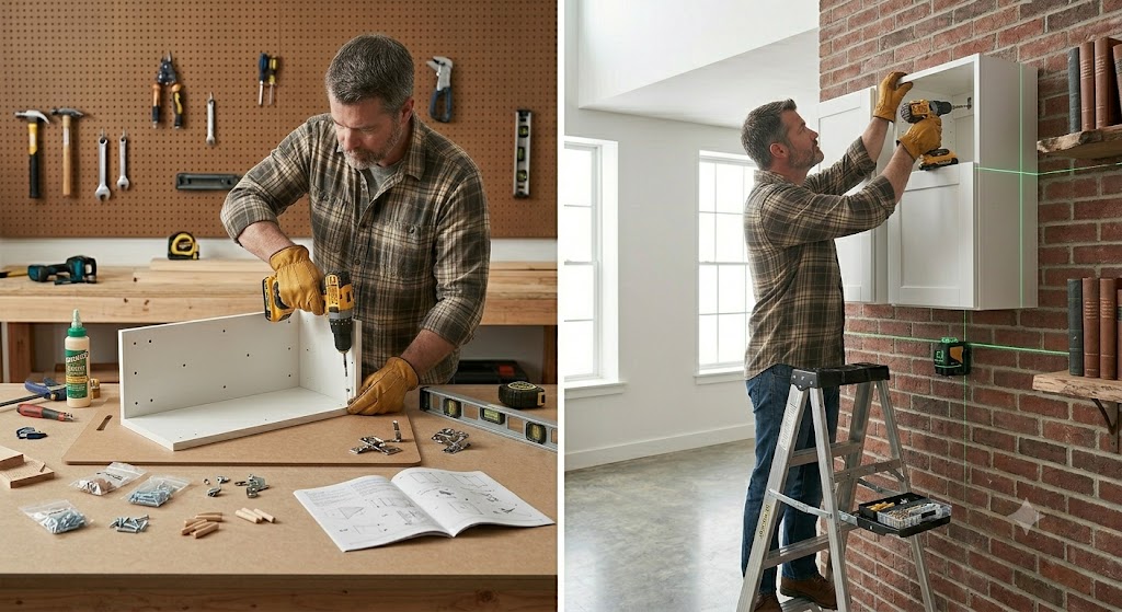 Wall cabinet assembly and installation