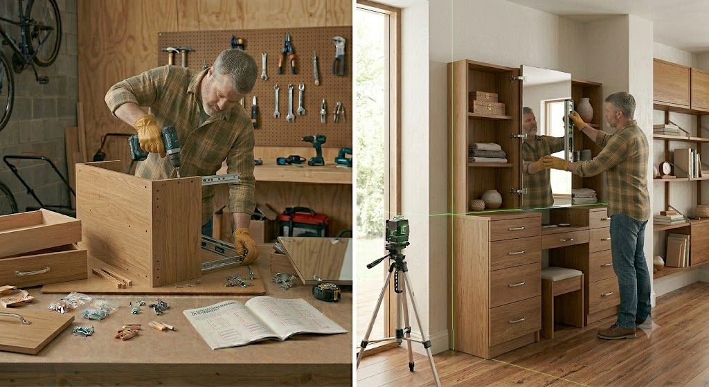 Dresser/ dressing cabinet assembly and installation